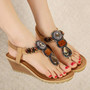 Bohemian Bead Clip Toe Elastic Wedge Heel Beach Flip Flops Sandals