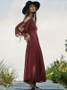Long sleeved bohemian solid color beach holiday elegant long dress