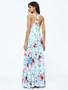 Floral Print Sleeveless Deep V Neck Bohemia Maxi Dress