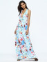 Floral Print Sleeveless Deep V Neck Bohemia Maxi Dress