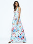 Floral Print Sleeveless Deep V Neck Bohemia Maxi Dress