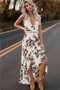 Sexy dress sleeveless V-neck print irregular long dress