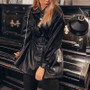 women's pu leather jackets fashion loose pockets long sleeve jackets