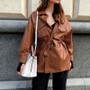 women's pu leather jackets fashion loose pockets long sleeve jackets