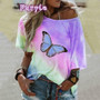 One Shoulder Tie-dye Butterfly Print T-shirt Camisetas Mujer
