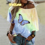 One Shoulder Tie-dye Butterfly Print T-shirt Camisetas Mujer