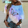 One Shoulder Tie-dye Butterfly Print T-shirt Camisetas Mujer