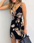 V Neck Leaf Print Mini Summer Dress