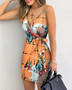 V Neck Leaf Print Mini Summer Dress