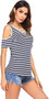 Women's Striped Tops Summer Casual V Neck Short Sleeve Blouse T-Shirt