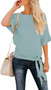 Women's Casual Knot Tie Front Half Sleeve Summer T Shirt Blouses Tops