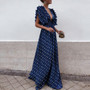 Polka Dot Deep V Neck Evening Maxi Dress