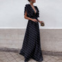 Polka Dot Deep V Neck Evening Maxi Dress