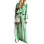 Print V Neck Long Sleeve Loose Casual Maxi Dress