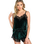 Women's Sexy Lace Sleepwear Cami Top and Shorts Velvet Pajama Set