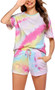 Womens Tie Dye Printed Pajamas Set Cotton Lounge Sets Short Sleeve Tops and Shorts 2 Piece Sleepwear Pj Sets