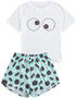 Women's Sleepwear Closed Eyes Print Tee and Shorts Pajama Set