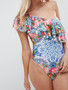 Sexy Beach Floral Ruffled One-Piece Swimsuit Off Shoulder Bikini