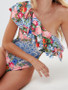 Sexy Beach Floral Ruffled One-Piece Swimsuit Off Shoulder Bikini