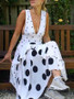 Sexy Deep V Neck Sleeveless Polka Dot Irregular Hem Dress