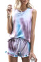 Women Sleeveless Sleepwear Printed Pj Tie Dye Pajama Set Loungewear Shirt with Short