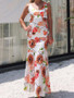 Sexy V-neck Floral Printed Chiffon Mermaid Maxi Dress