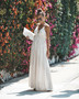 Solid Color Deep V Neck Evening Maxi Dress