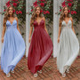 Solid Color Deep V Neck Evening Maxi Dress