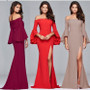 Solid Color Off Shoulder Split Evening Maxi Dress