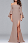 Solid Color Off Shoulder Split Evening Maxi Dress