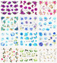 Butterfly Nail Art Sticker Decals Butterfly Bloom Flower Design Tulips, Retro Roses Printing Female Trend Nail Art Decoration Water Transfer Stickers Holographic DIY Nail Supplies (24Pcs)