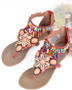 Ethnic Style Women Summer Bohemian Stone Bead Flat Sandals