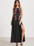 Halterneck Embroidered Split Front Maxi Dress