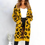 Long Sleeve Leopard Knit Loose Pocket Long Cardigan Coat