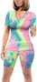 Sieanear Women 2 Piece Tie Dye Outfits V Neck Casual Tracksuits Shorts Sets