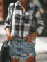 Loose Long Sleeves Plaid Button Shirt Blouse Tops