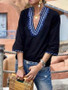 Loose Ethnic Style Short Sleeves V-neck Floral T-Shirts Tops