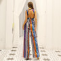 Sexy Deep V Neck Striped Backless Sequined Jumpsuits