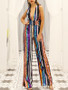 Sexy Deep V Neck Striped Backless Sequined Jumpsuits