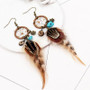 Round feather long dream catcher earrings