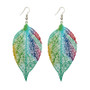 Chic Boho Colorful Hollow Leaf Drop Earrings Jewelry