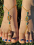 Bohemian Women Ethnic Summer Boho Beads Barefoot Anklets Metal Chain Beach Jewelry