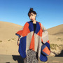 Oversized Thickening Winter Color Block Cloak Shawl