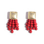 Long Beads Tassel Square Metal Handmade Charm Big Drop Earring
