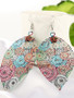 Hollow Leaf Print Metal colorful Earrings