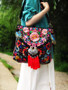 Folk Style Flower Peacock Embroidered Tassel Canvas Shoulder Bag Handbag