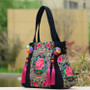 Ethnic Style Embroidery Versatile Canvas Oblique Tassel Shoulder Bag