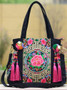 Ethnic Style Embroidery Versatile Canvas Oblique Tassel Shoulder Bag