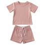 2020 Baby Summer Clothing 2PCS Toddler Kids Baby Girls Ribbed Solid Outfits Short Sleeve T-Shirt Casual Tops+Shorts Pants