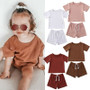 2020 Baby Summer Clothing 2PCS Toddler Kids Baby Girls Ribbed Solid Outfits Short Sleeve T-Shirt Casual Tops+Shorts Pants